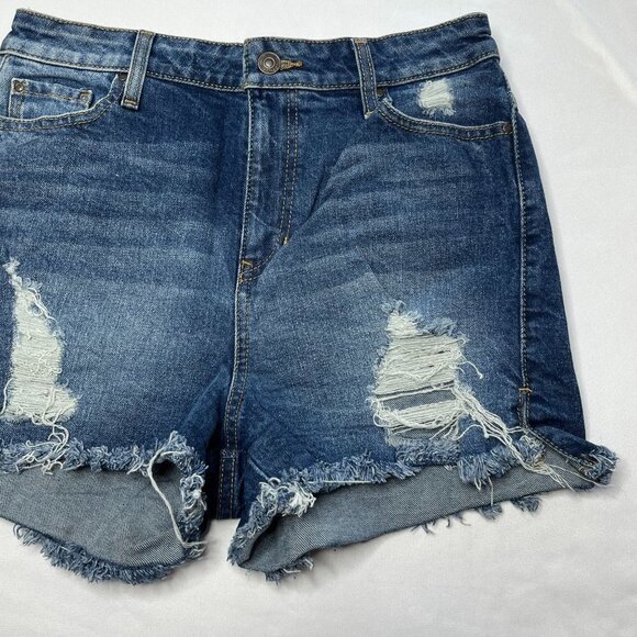 Guess Jeans High Waisted Distressed Side Slit Shorts Medium Wash Size 29. - Picture 3 of 8